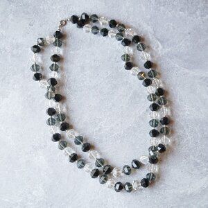 Chunky 1980s Two-Strand Faceted Bead Necklace – Clear, Gray & Black
